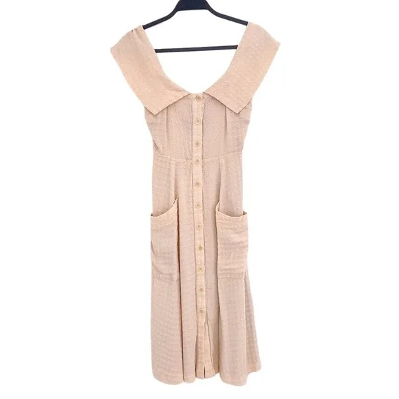 Reformation Adriel Tan Off‎ Shoulders Old Money Dress Buttoned Sundress 0 P XS - Picture 2 of 10